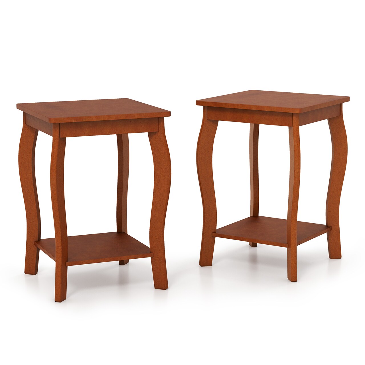 2 Tier Round Side Table with Rubber Wood Legs MDF Plywood Walnut Finish
